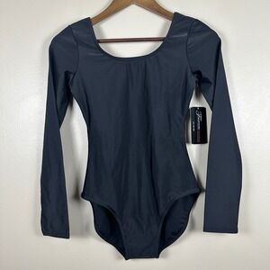 Theatricals Women's XL Leotard Black Long Sleeve Scoop Neck Chic NEW